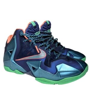 Nike LeBron XI Youth Basketball Brave Blue/Green Glow/Mineral Teal/Atomic pink